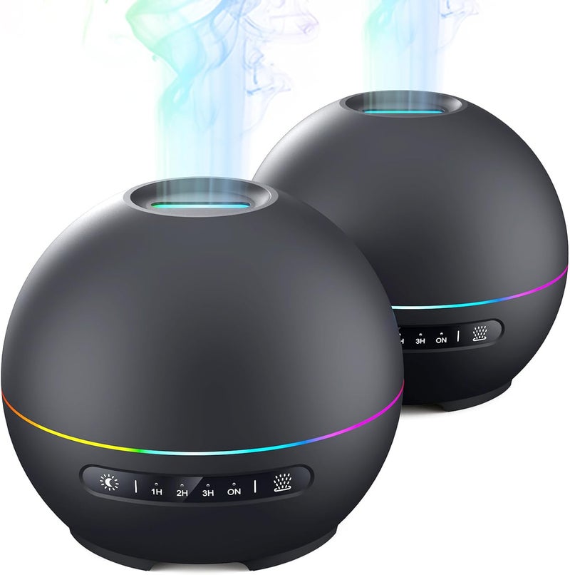 THIMONES 2 Pack Essential Oil Diffuser for Home - 200ml Ultrasonic Aromatherapy Diffuser with 4 Timers & 7 Colors Night Lights, 20dB Quiet Working for 10 Hours (Black+Black) - Image 1